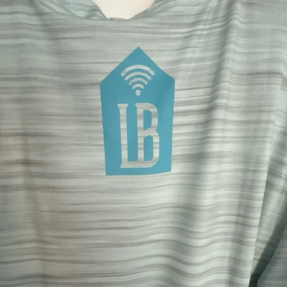 LiveBottom Striped Long Sleeve Activewear Top Light Blue Gray M Polyester‎